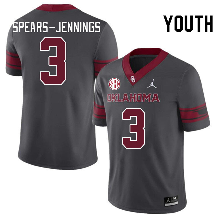 Youth #3 Robert Spears-Jennings Oklahoma Sooners 2024 SEC Conference College Football Jerseys-Charco